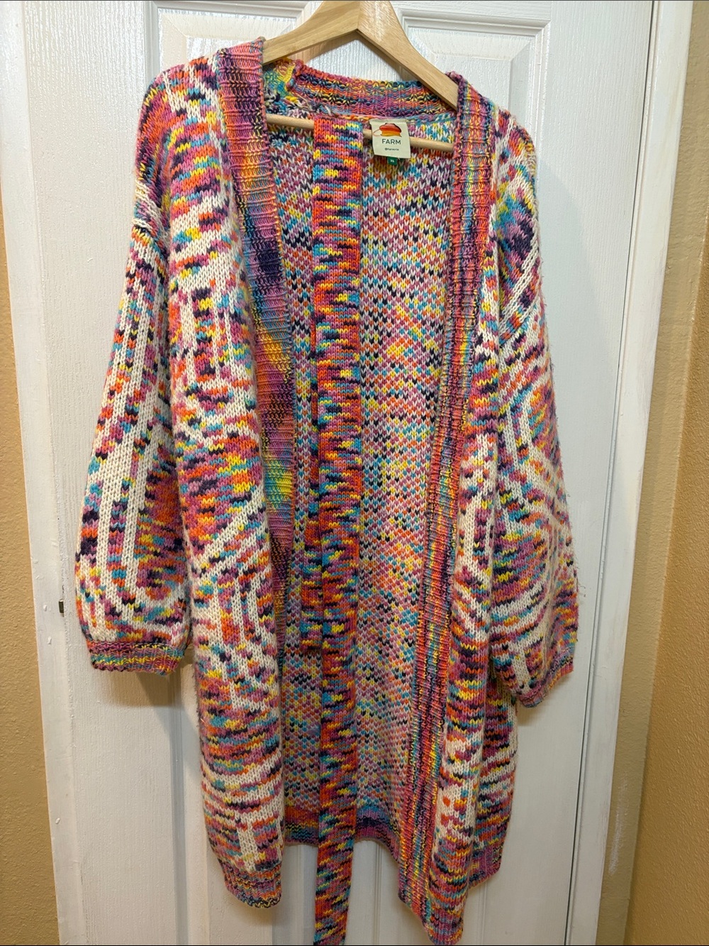 FARM Rio Multicolor Rainbow Open-Front Knit Cardigan
